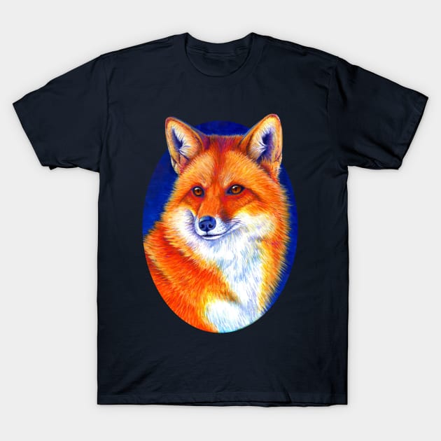 Vibrant Flame Colorful Red Fox T-Shirt by rebeccawangart